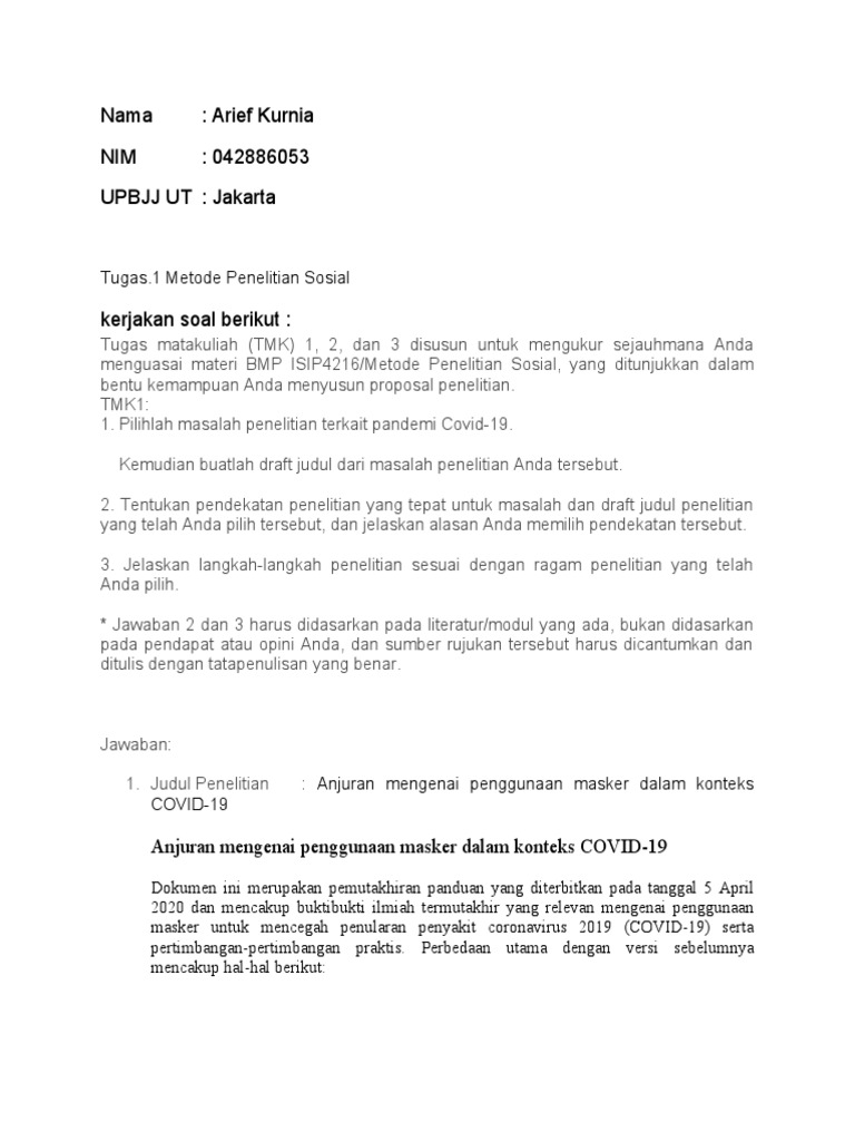Tugas 1 Metode Penelitian Sosial Arief Kurnia 042886053