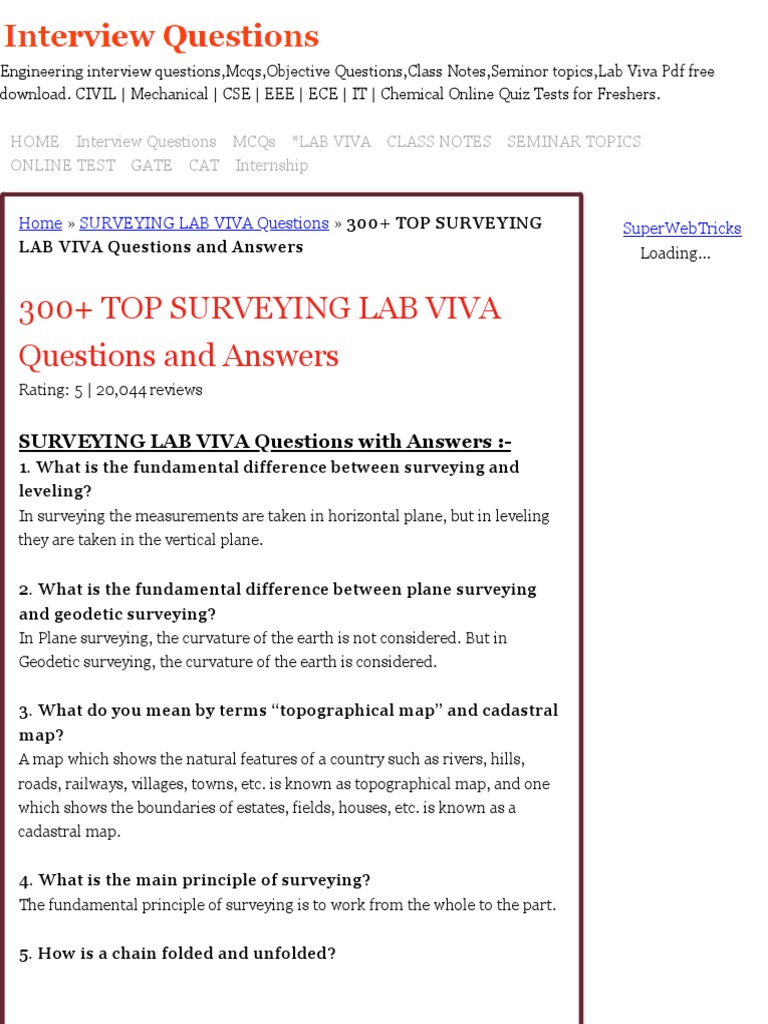 300+ Top Surveying Lab Viva Questions and Answers Loading.. PDF