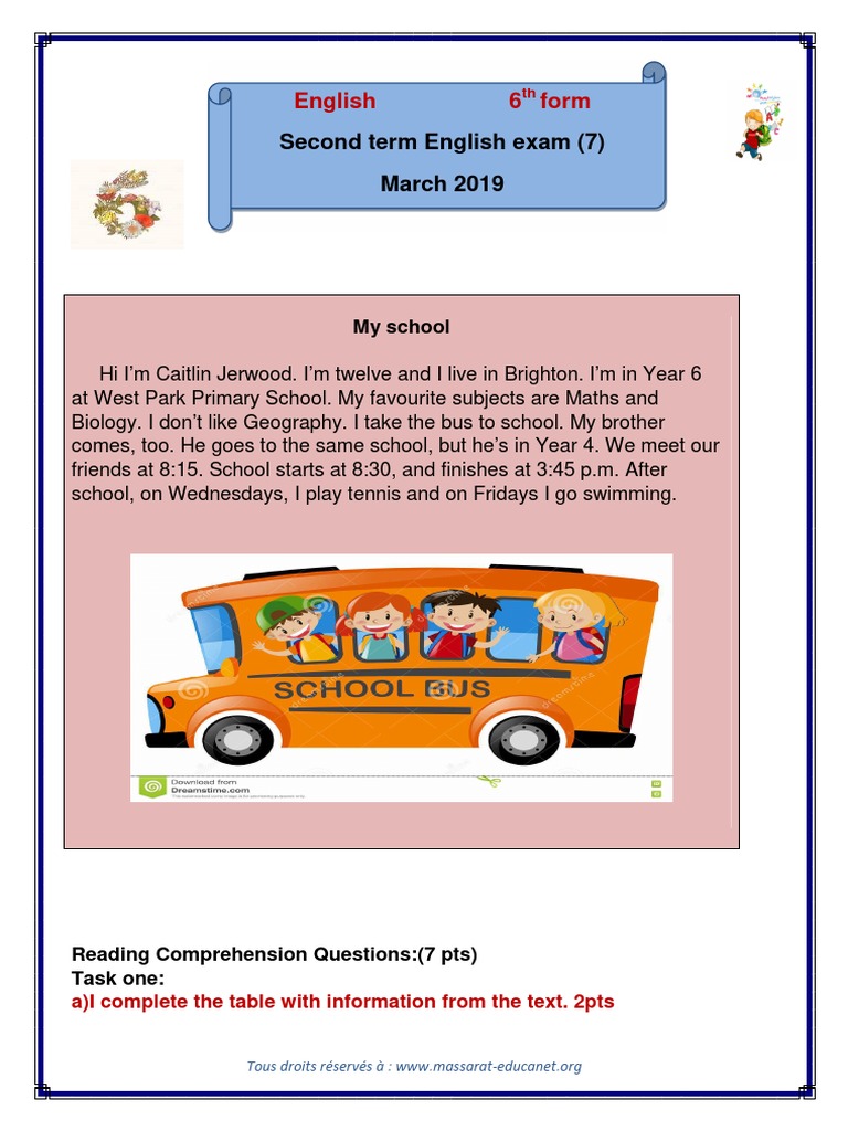 Second Term English Exam Questions For Primary 1