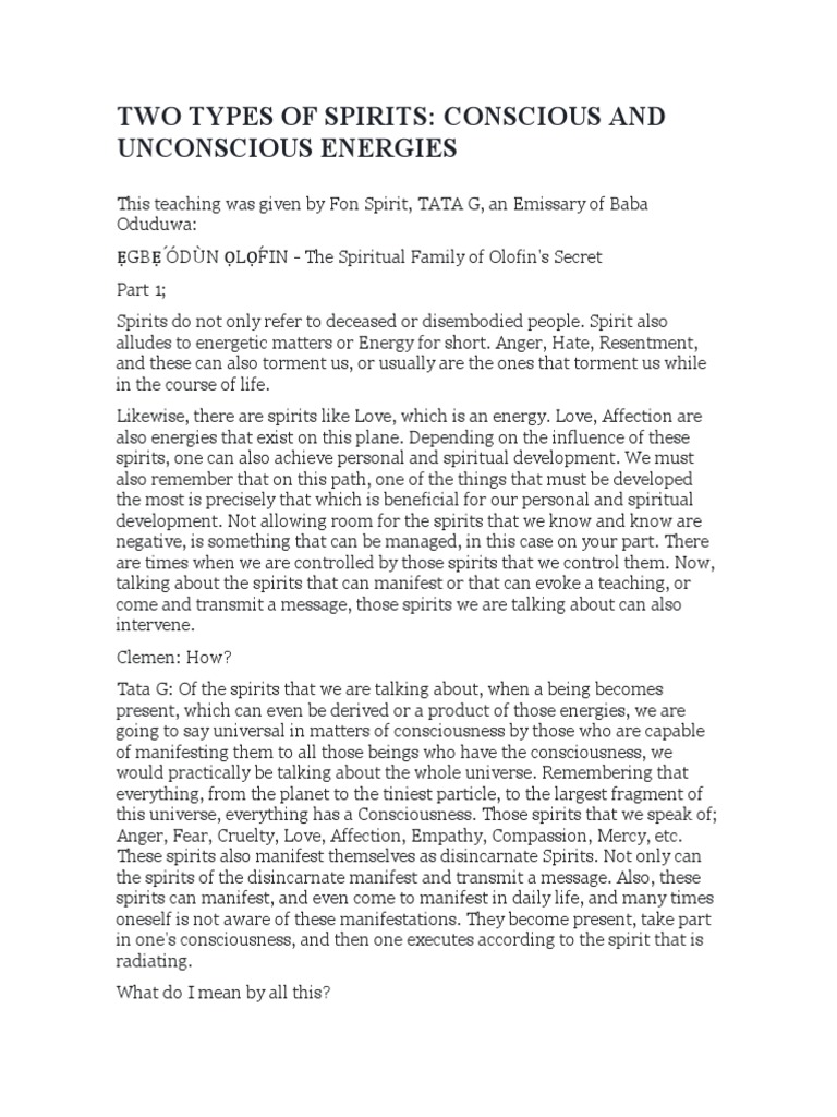 Two Types of Spirits Conscious and Unconscious Energies PDF