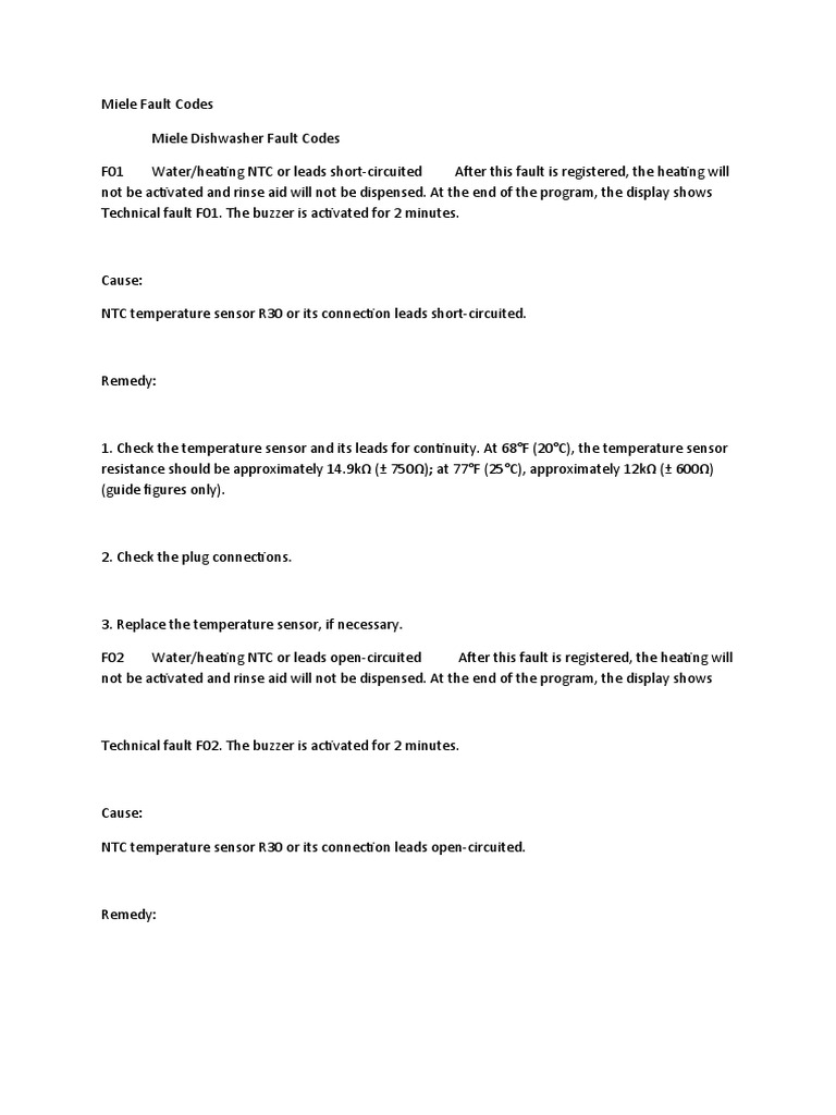 Miele Fault Codes PDF Relay Switch