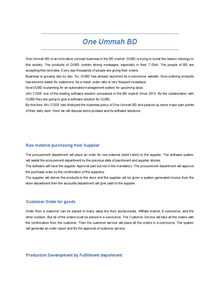 One Ummah BD Raw Material Purchasing From Supplier PDF Word Press