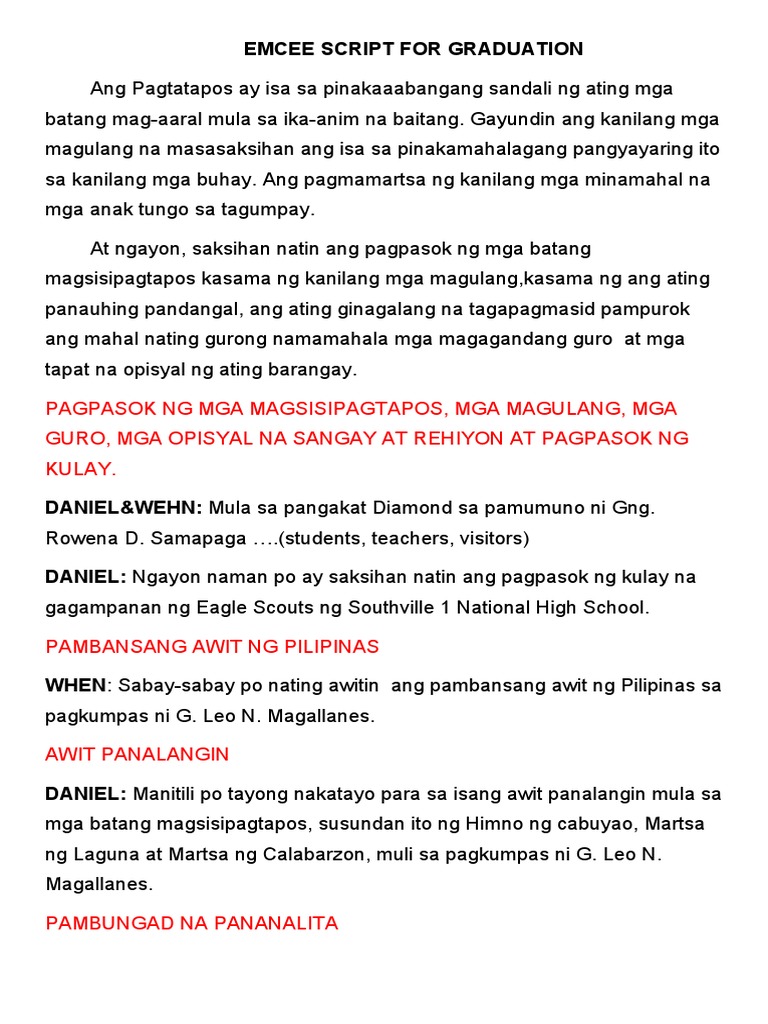 Emcee Script For Graduation Pdf