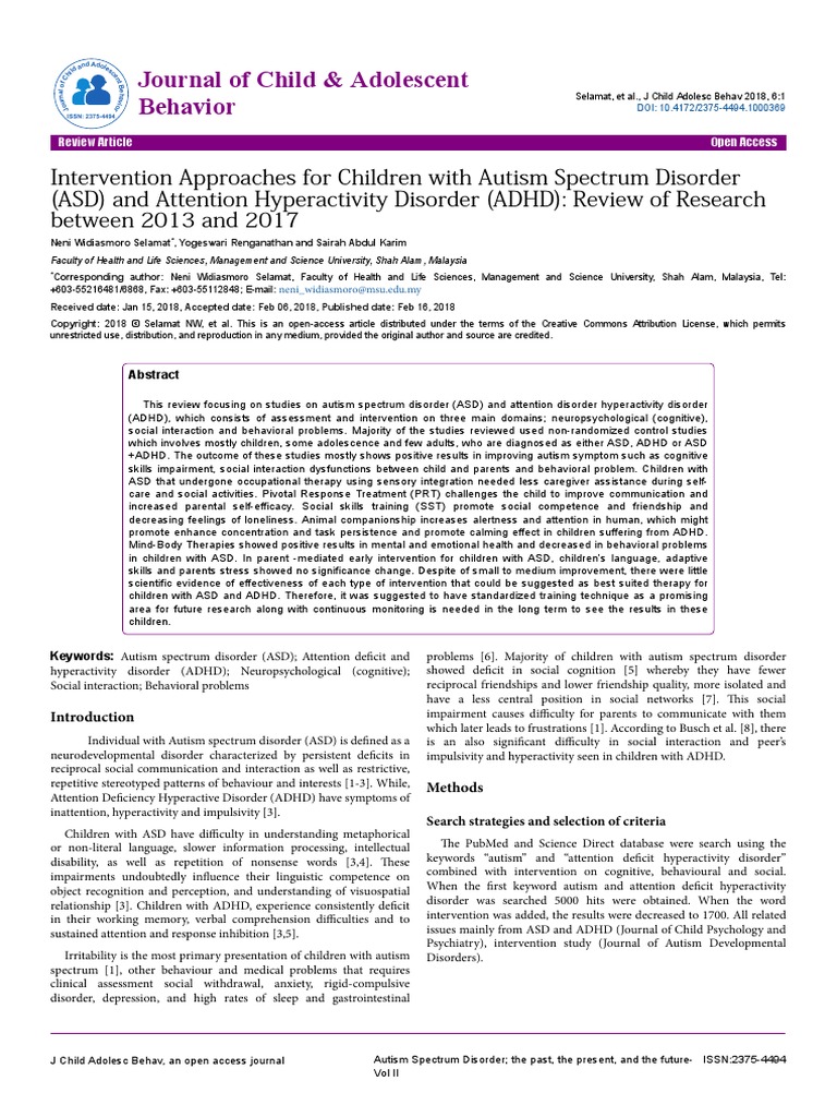 Intervention Approaches For Children With Autism Spectrum Disorder Asd ...