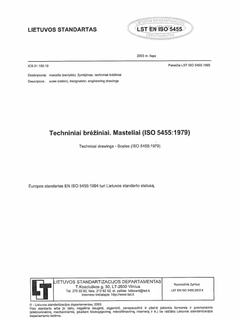LST EN ISO 5455-2003 - Techniniai Brėžiniai. Masteliai PDF | PDF