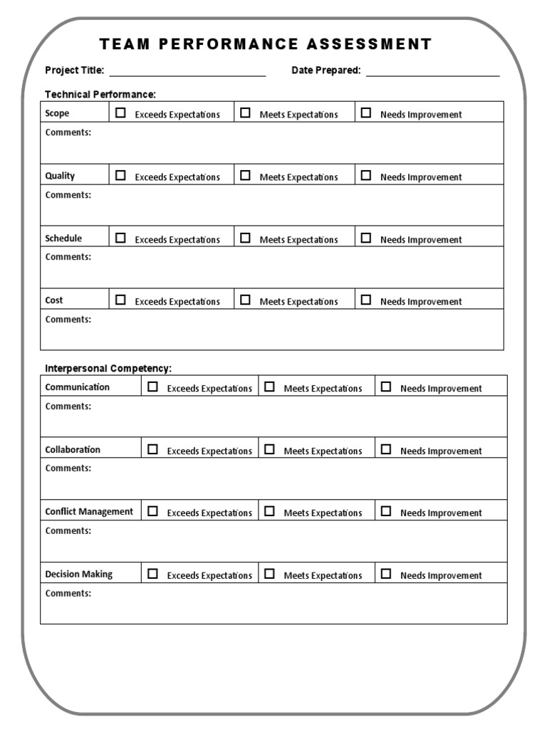 Team Performance Assessment: Project Title: Date Prepared: Technical ...