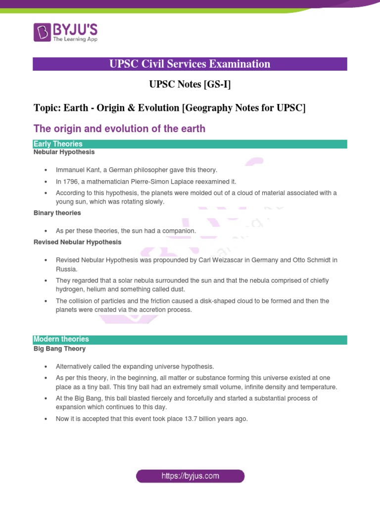 Origin and Evolution of Earth Notes | PDF