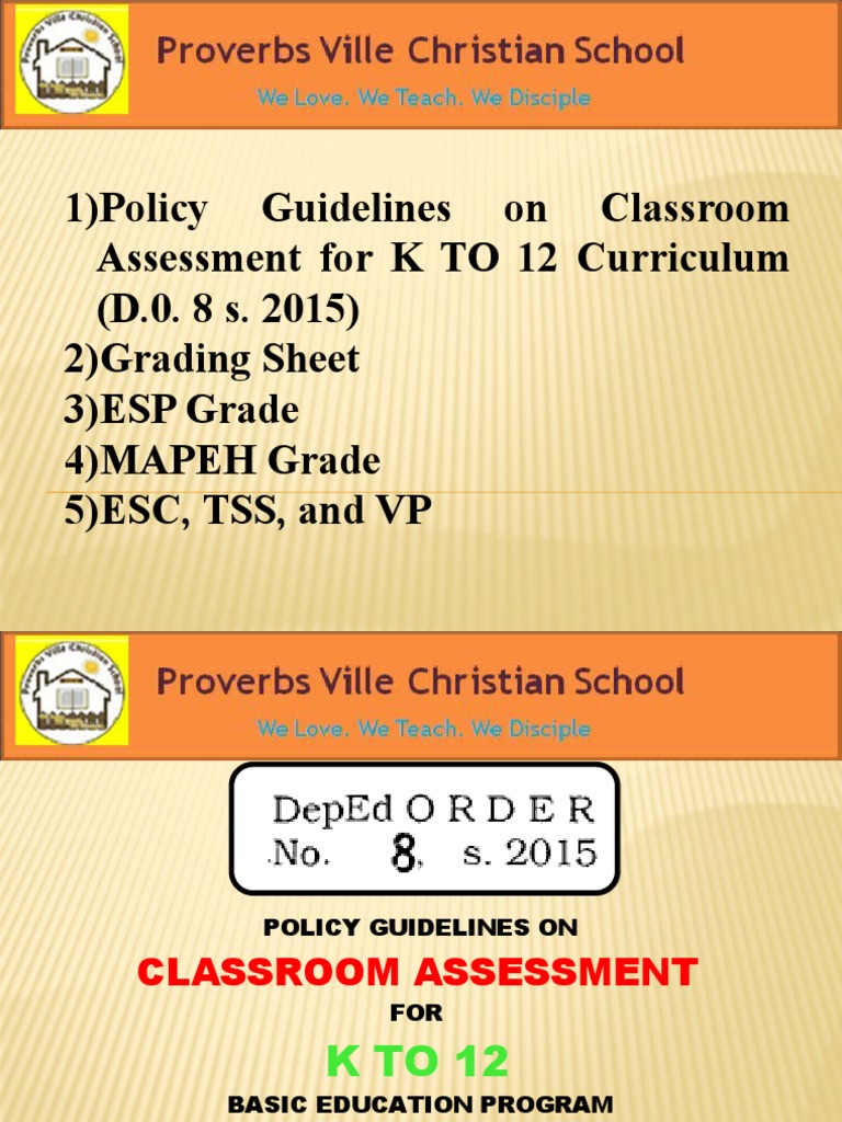 1 Policy Guidelines On Classroom Assessment For K TO 12 Curriculum D