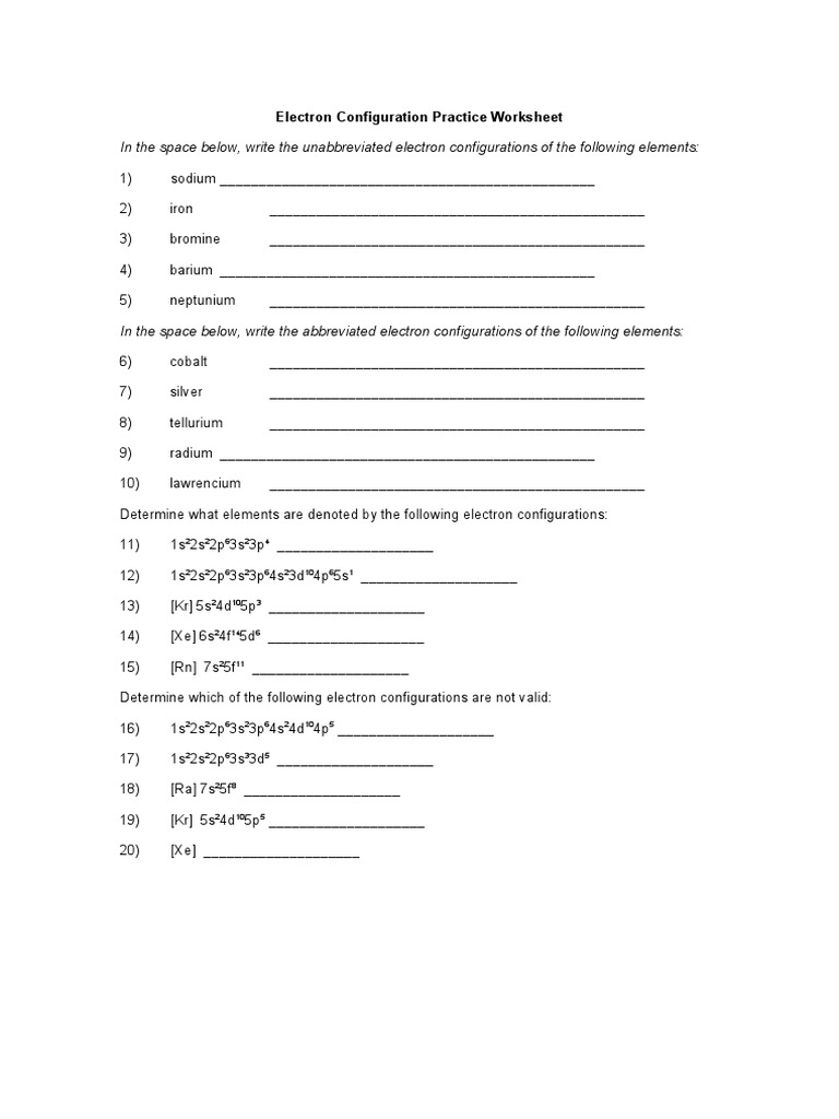 Electron configuration practice worksheet answers