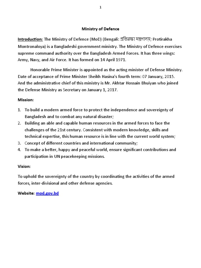 Ministry of Defence | PDF | Bangladesh | Military