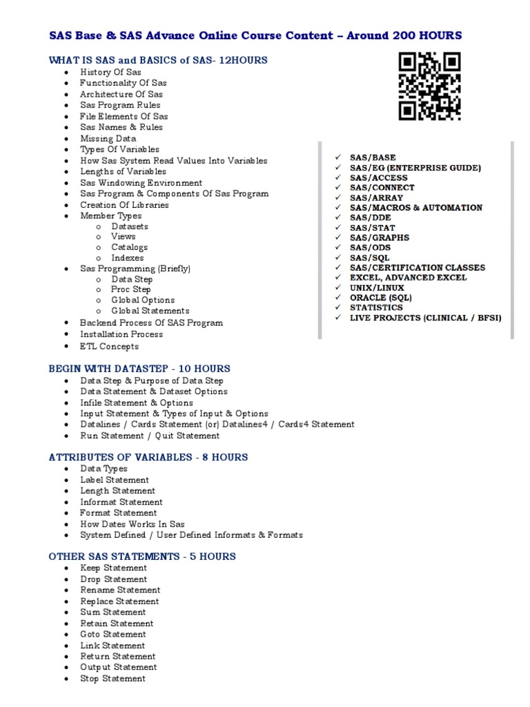 SAS Programming Course Overview | PDF | Sas (Software) | Array Data ...