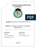 Dr. Ram Manohar Lohia National Law University: Subject:-Intellectual Property Rights-I