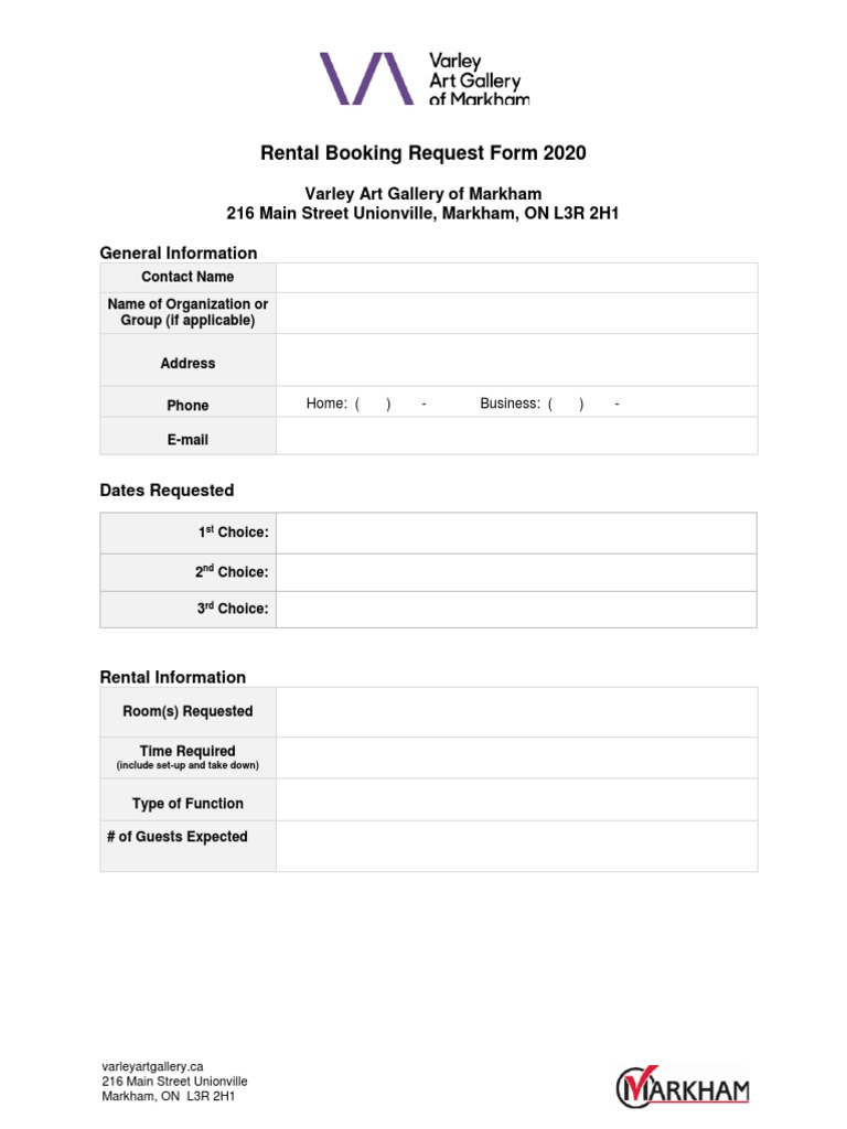 Rental Booking Request Form 2020 | PDF
