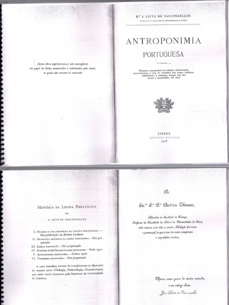 1928 - JosÃ© Leite de Vasconcelos - AntroponÃ­mia Portuguesa | PDF