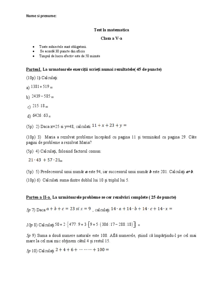 Test La Matematica 5 | PDF