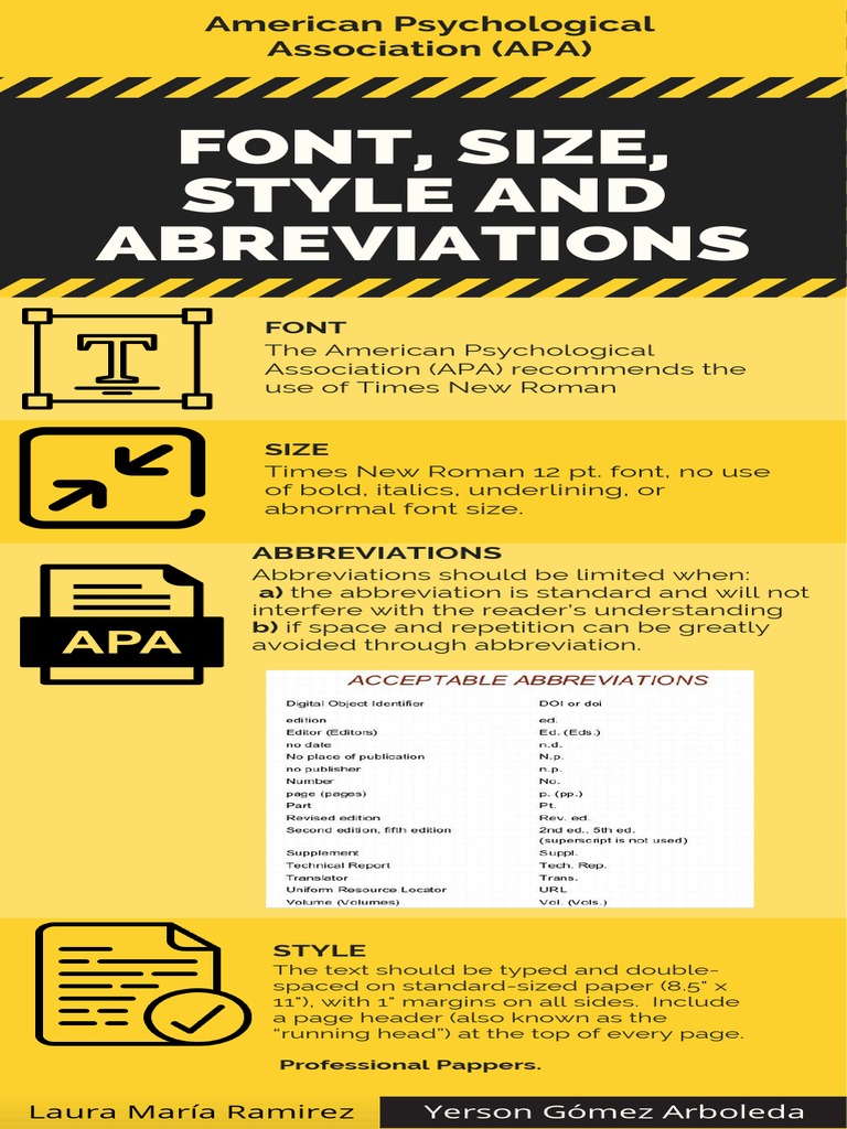 Font, Size, Style and Abreviations The American Psychological