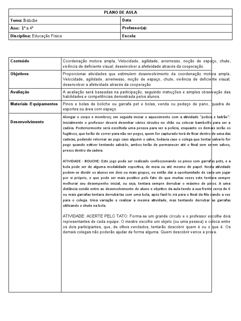 Plano de Aula Educação Física: Passo a Passo