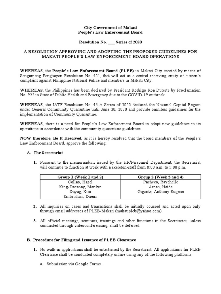 PLEB Makati Operations Guidelines 2020 | PDF | Affidavit | Complaint