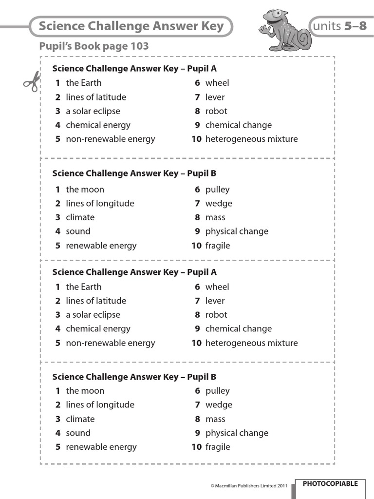 Science Challenge Answer Key: Units 5-8 | PDF