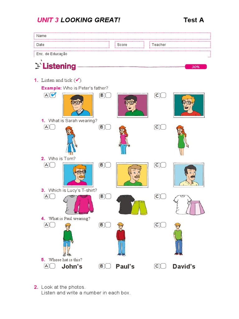 English Listening and Reading Test A | PDF | Clothing