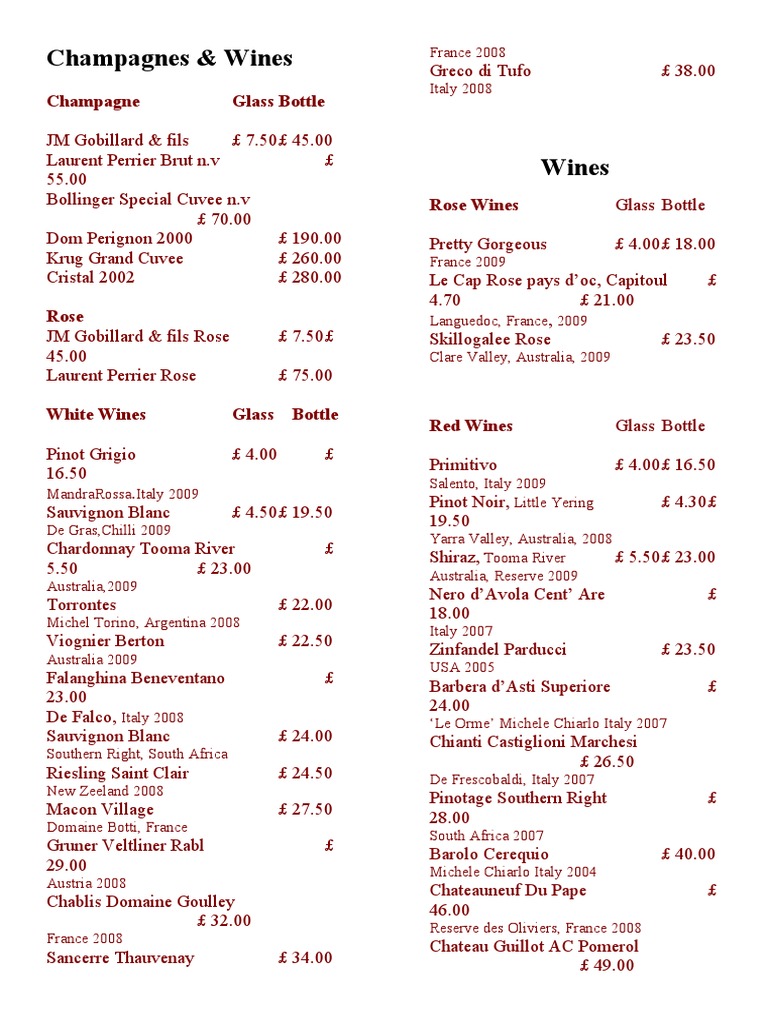 Comprehensive Bar Drinks Menu | PDF | Alcoholic Drinks | Drink