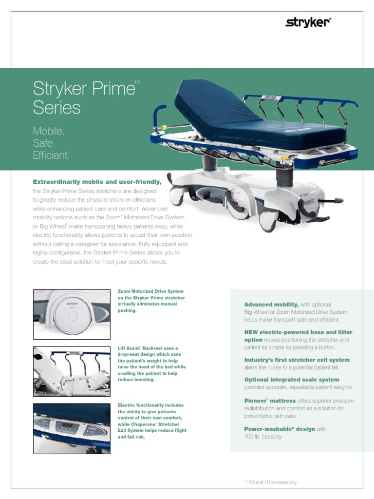 Stryker Prime Series Stretchers Spec Sheet PDF Anti Lock Braking