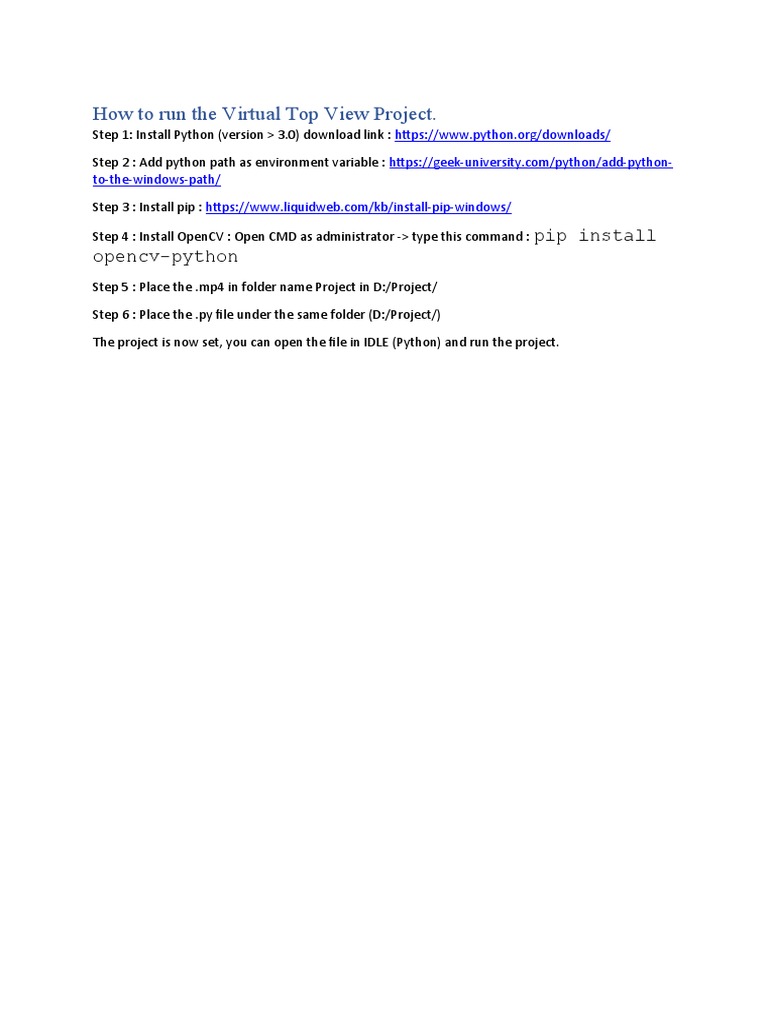 How To Run The Virtual Top View Project | PDF