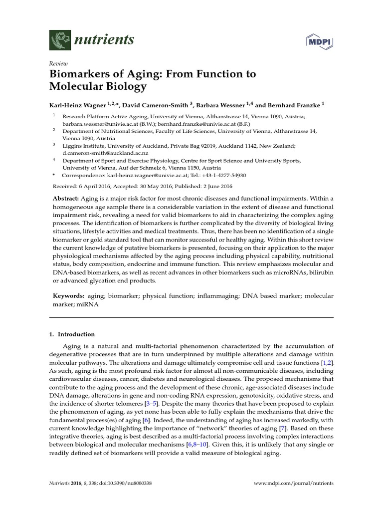 Biomarkers of Aging | PDF | Biomarker | Ageing
