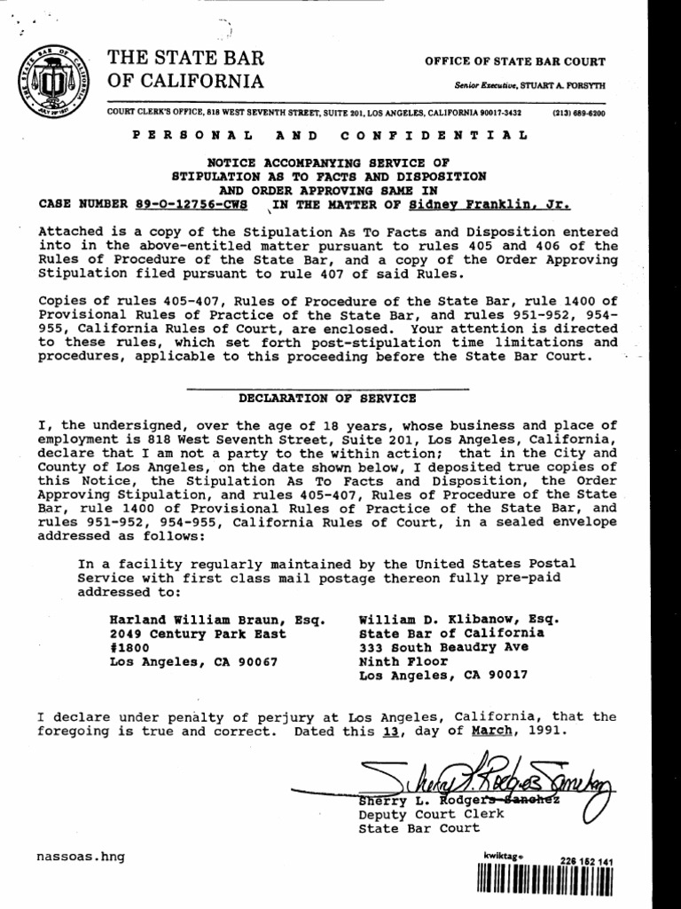 Franklin Sidney 37135 State Bar Discipline Binder2 PDF State Bar Of