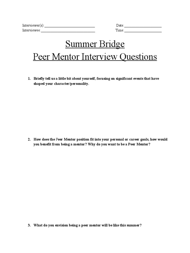Peer Mentor Interview Questions Guide | PDF