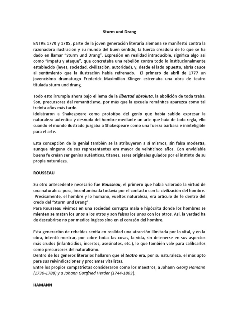 Sturm Und Drang PDF Johann Wolfgang von Goethe Friedrich Schiller