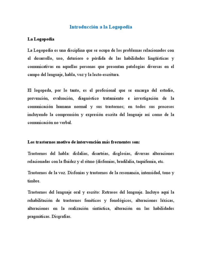 Introducción a la Logopedia | PDF | Patología del habla y Lenguaje ...