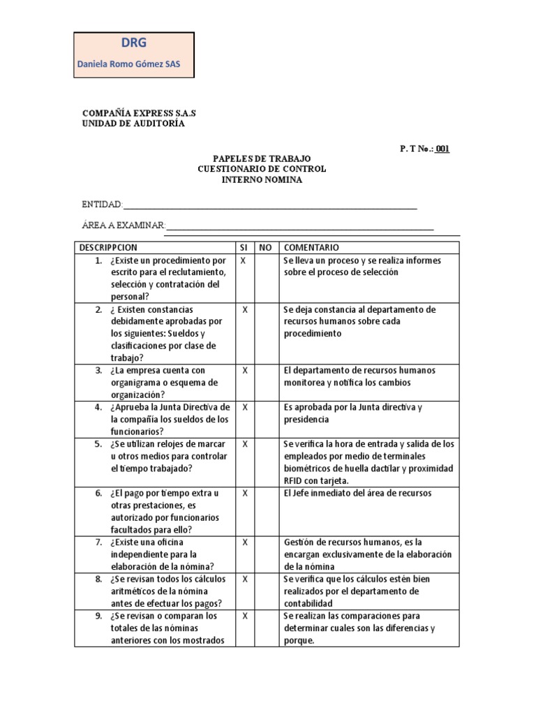 Cuestionario de Control Interno de Nomina | PDF | Gestión de recursos ...