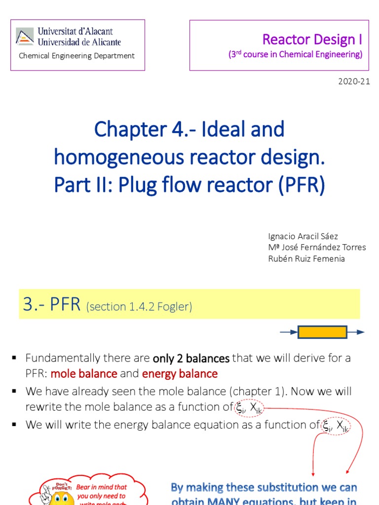 Chapter 4.-Ideal and Homogeneous Reactor Design. Part II: Plug Flow ...