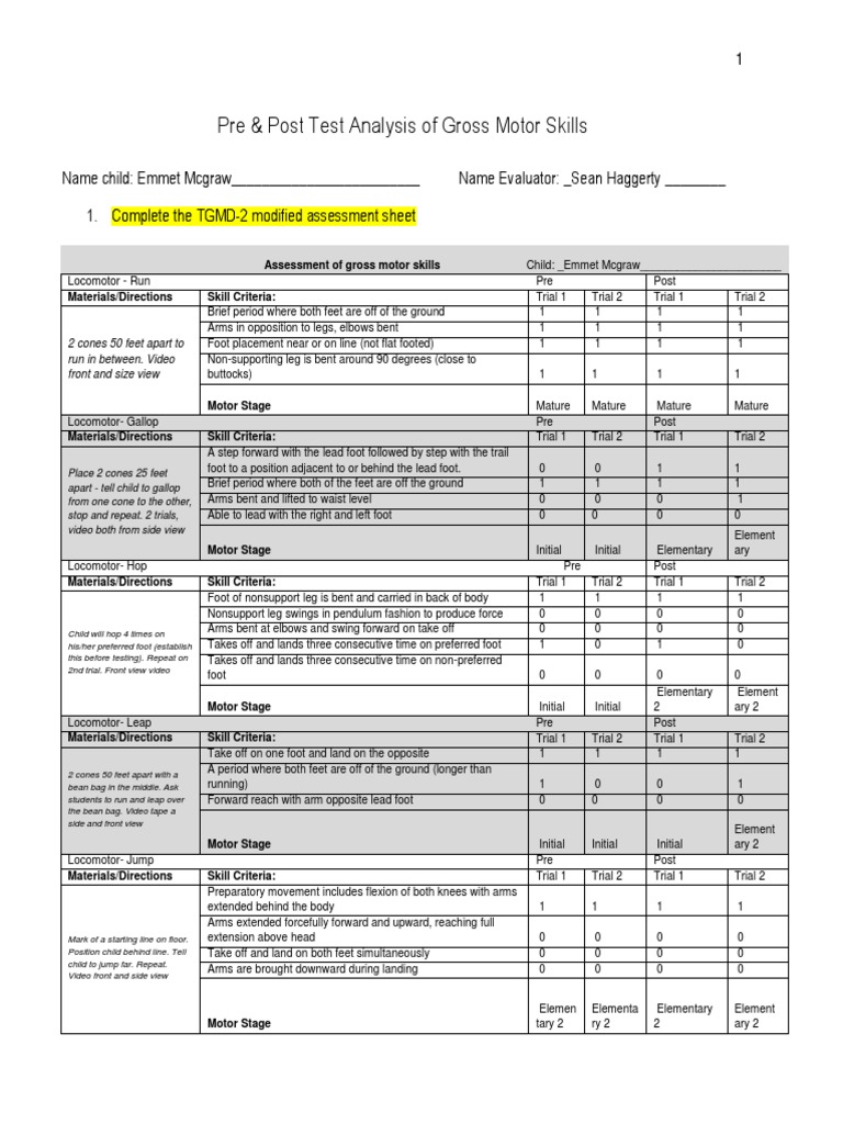 Gross Motor Skills Evaluation | PDF | Foot | Anatomical Terms Of Motion