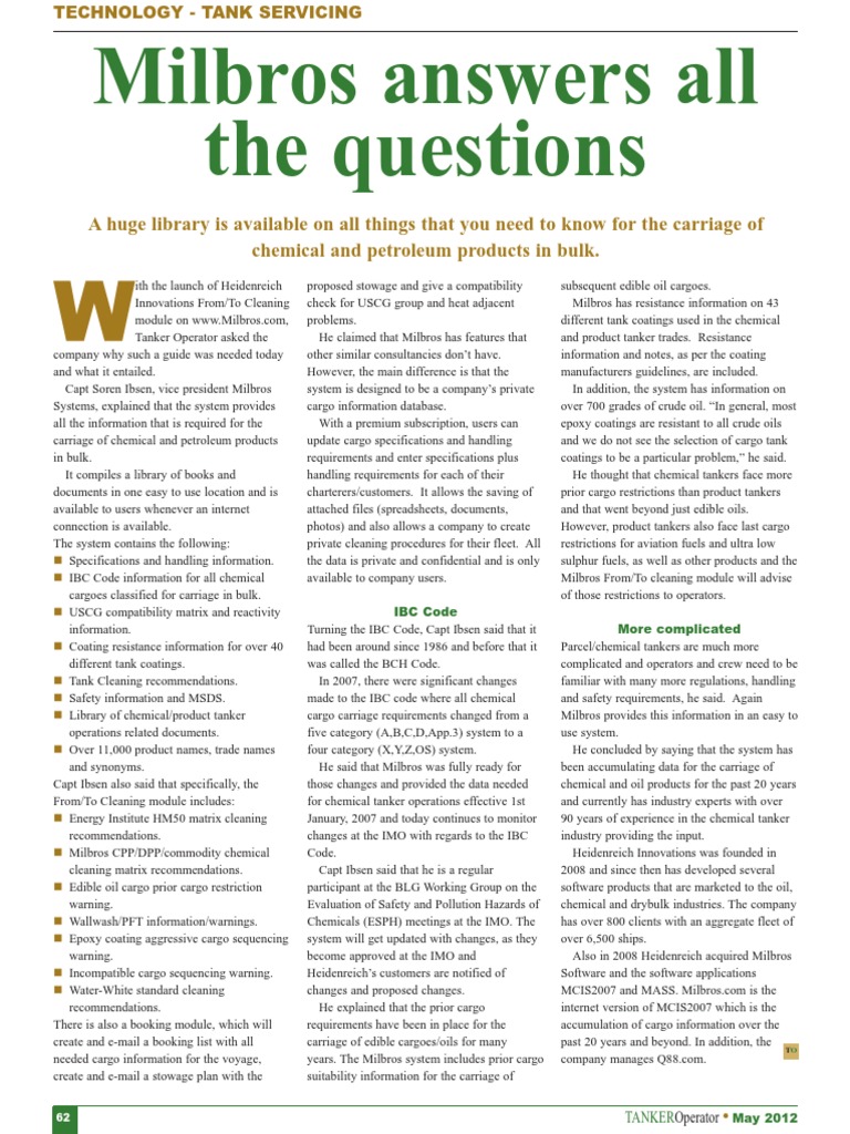 Milbros Answers All The Questions PDF Oil Tanker Computing