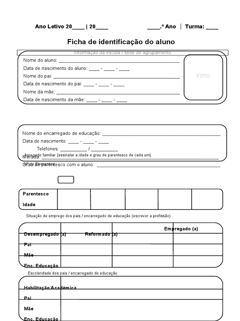 10. Ficha de Identificação do Aluno (exemplo) | PDF | Escolas