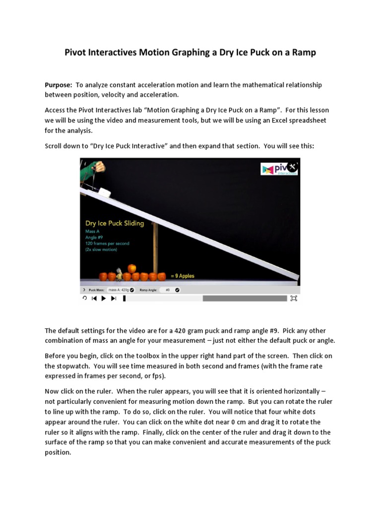 Pivot Interactives Motion Graphing A Dry Ice Puck On A Ramp PDF