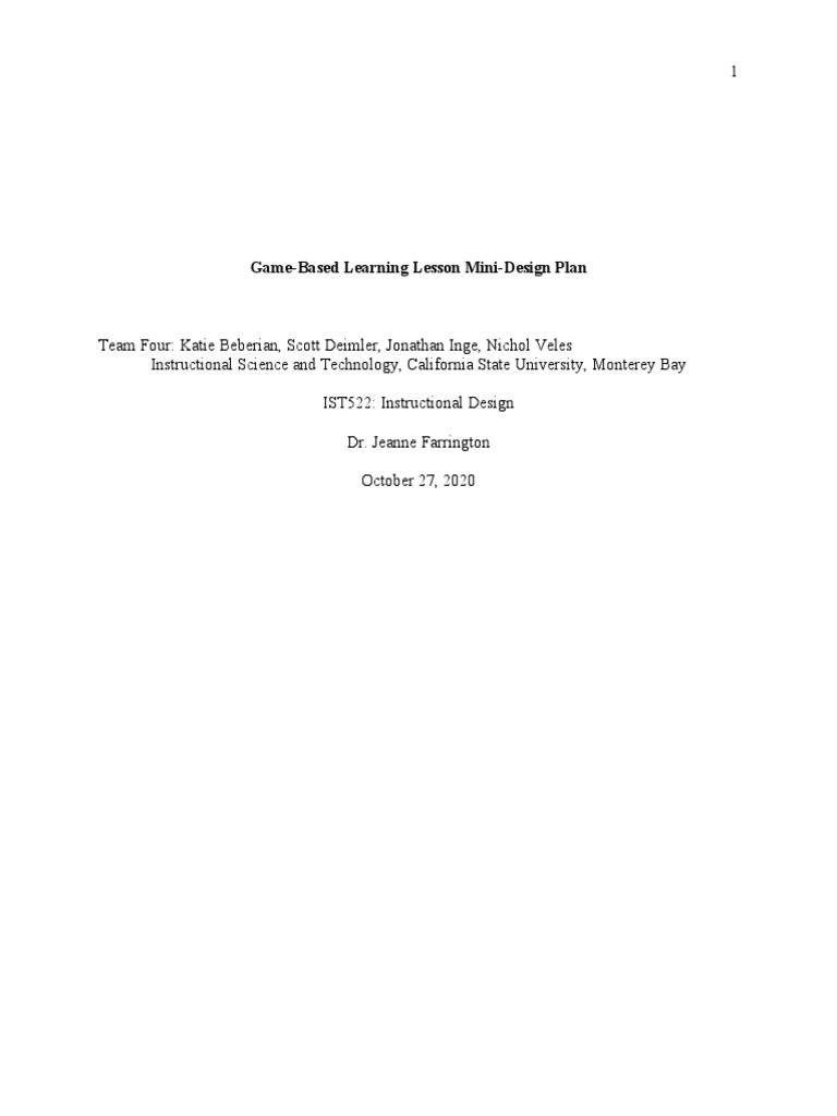 Game-Based Learning Design Plan | PDF | Instructional Design | Learning