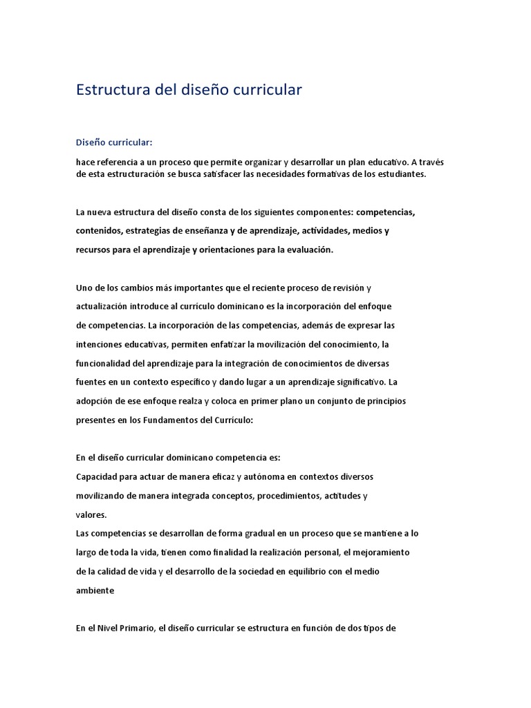 Estructura del Diseño Curricular Educativo | PDF | Plan de estudios ...