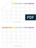 Blank Monthly Calendar Half Size Rainbow PDF