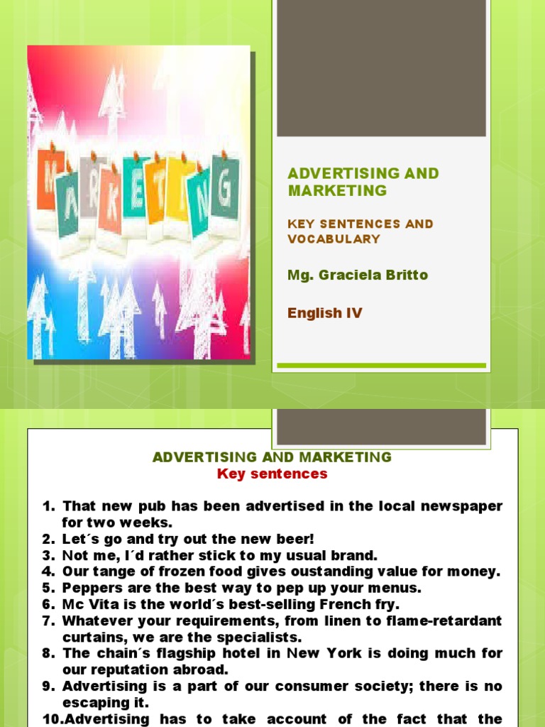 Advertising and Marketing Key Sentences PDF Advertising Marketing