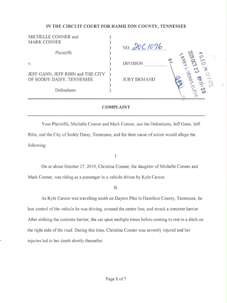 Michelle and Mark Conner v. Gann, Rihn, City of Soddy-Daisy | PDF