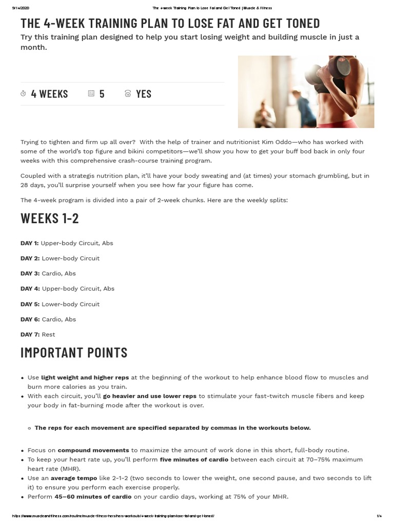 4-Week Fat Loss and Toning Plan | PDF | Aerobic Exercise | Physical Fitness