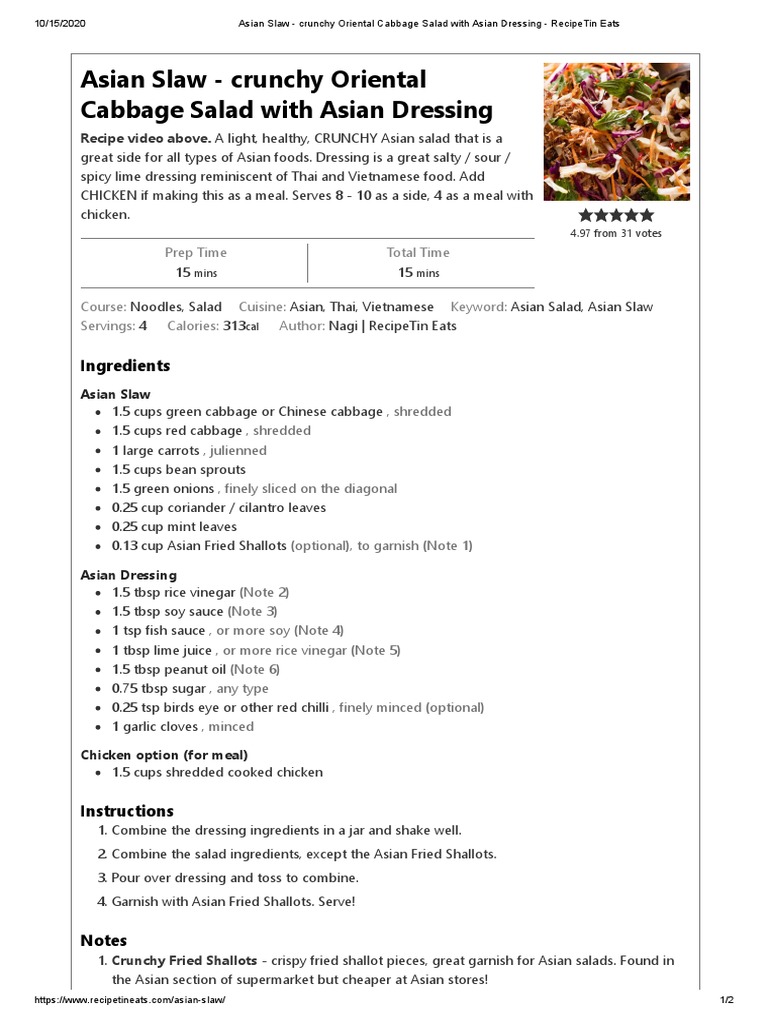 Asian Slaw Crunchy Oriental Cabbage Salad With Asian Dressing RecipeTin Eats Download Free
