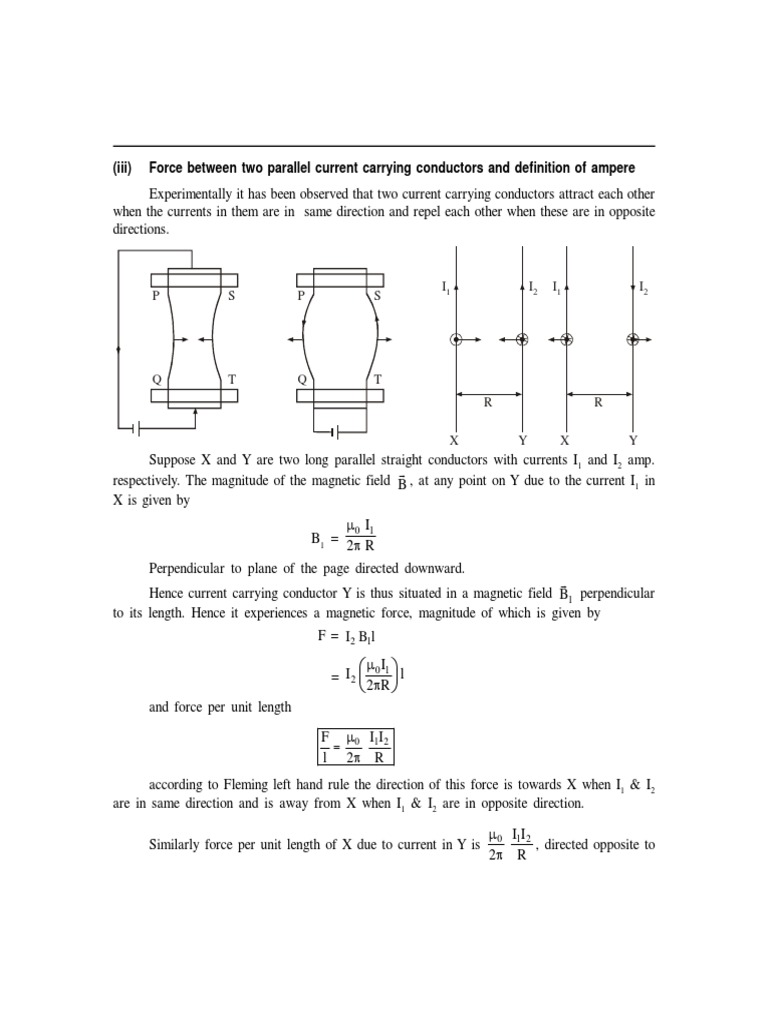 Force Between Two Parallel Current Carrying Conductors and Definition ...