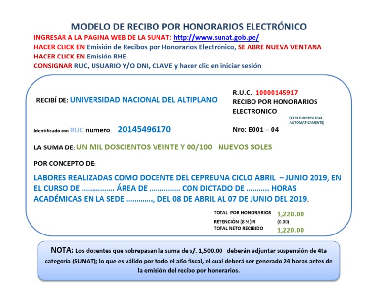 Modelo de Recibo de Honorarios | PDF