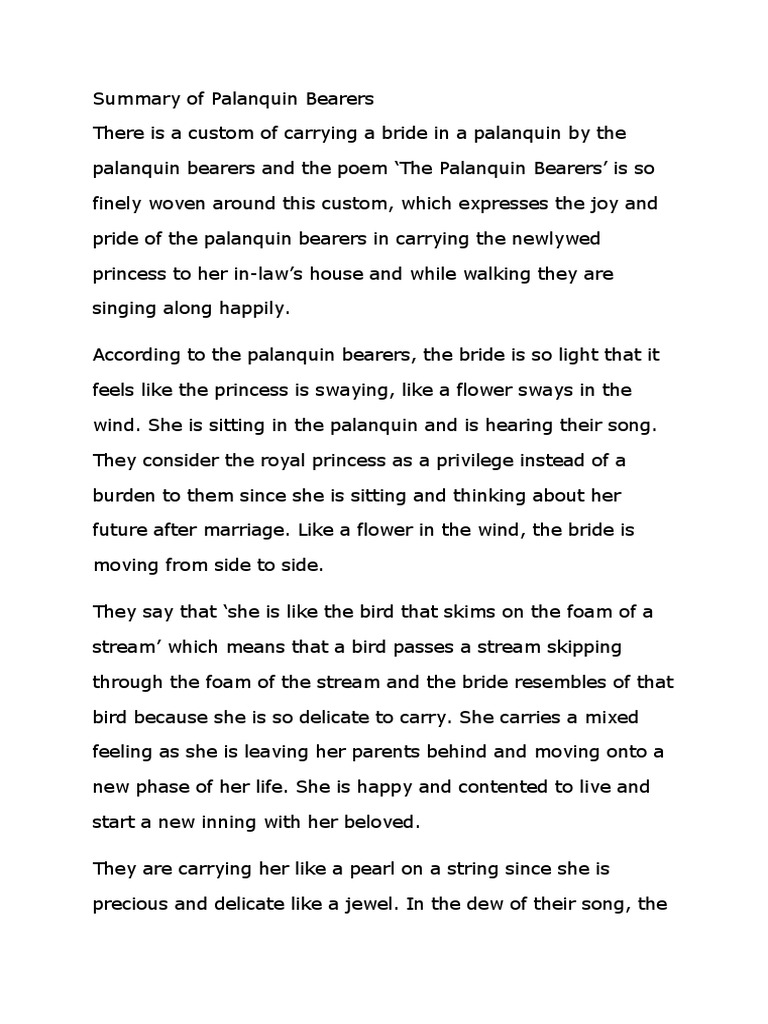 Summary Of Palanquin Bearers Test Assessment Question
