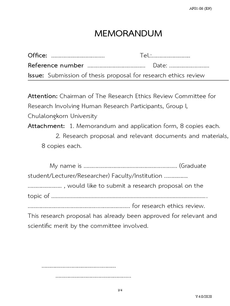 AF 01 06 EN Memorandum For Research Proposalthesis Proposal and ...