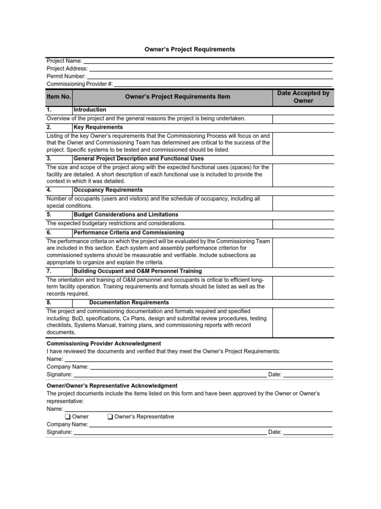 Owner's Project Requirements Overview | PDF | Specification (Technical ...